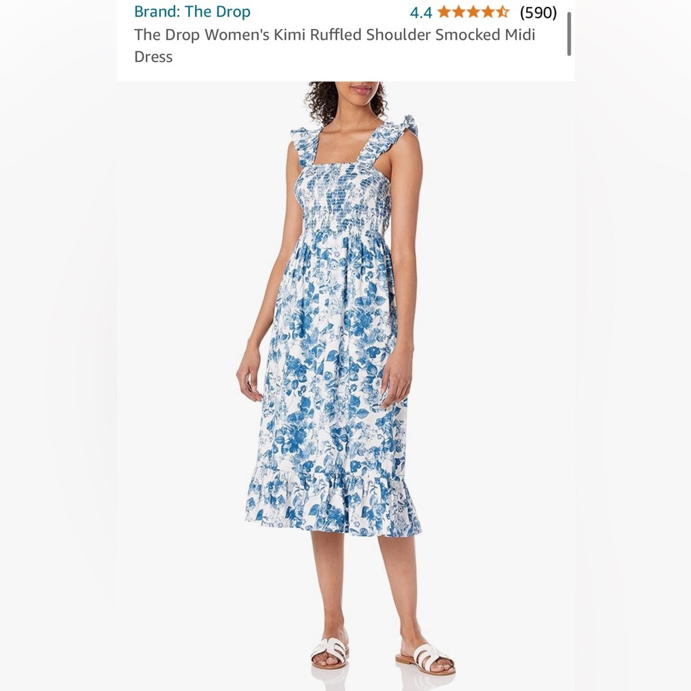 The Drop Women's Kimi Ruffled Shoulder Smocked Midi Dress